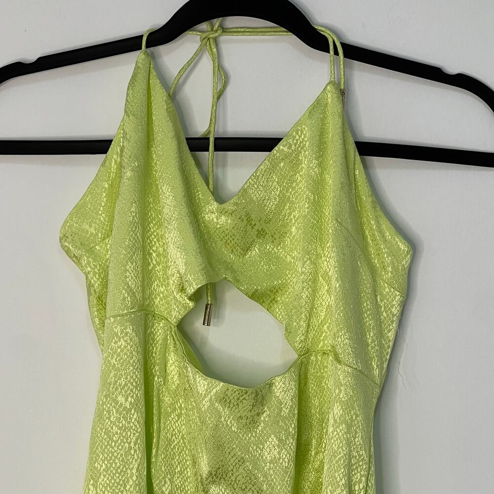 AFRM Radish Dress in Lime Green Snake Jacquard Midi Halter Front Cutout Slip NWT - Picture 5 of 16